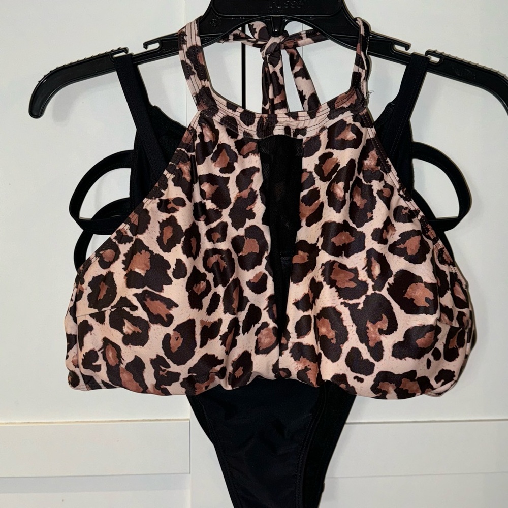 NEW Sexy Leopard Cutout Swim Suit Large One Piece High Neck Halter Top Monokini